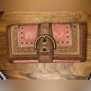 COACH Mia Punch Pink SOHO Suede & Leather Studded and Whipstitched Wallet